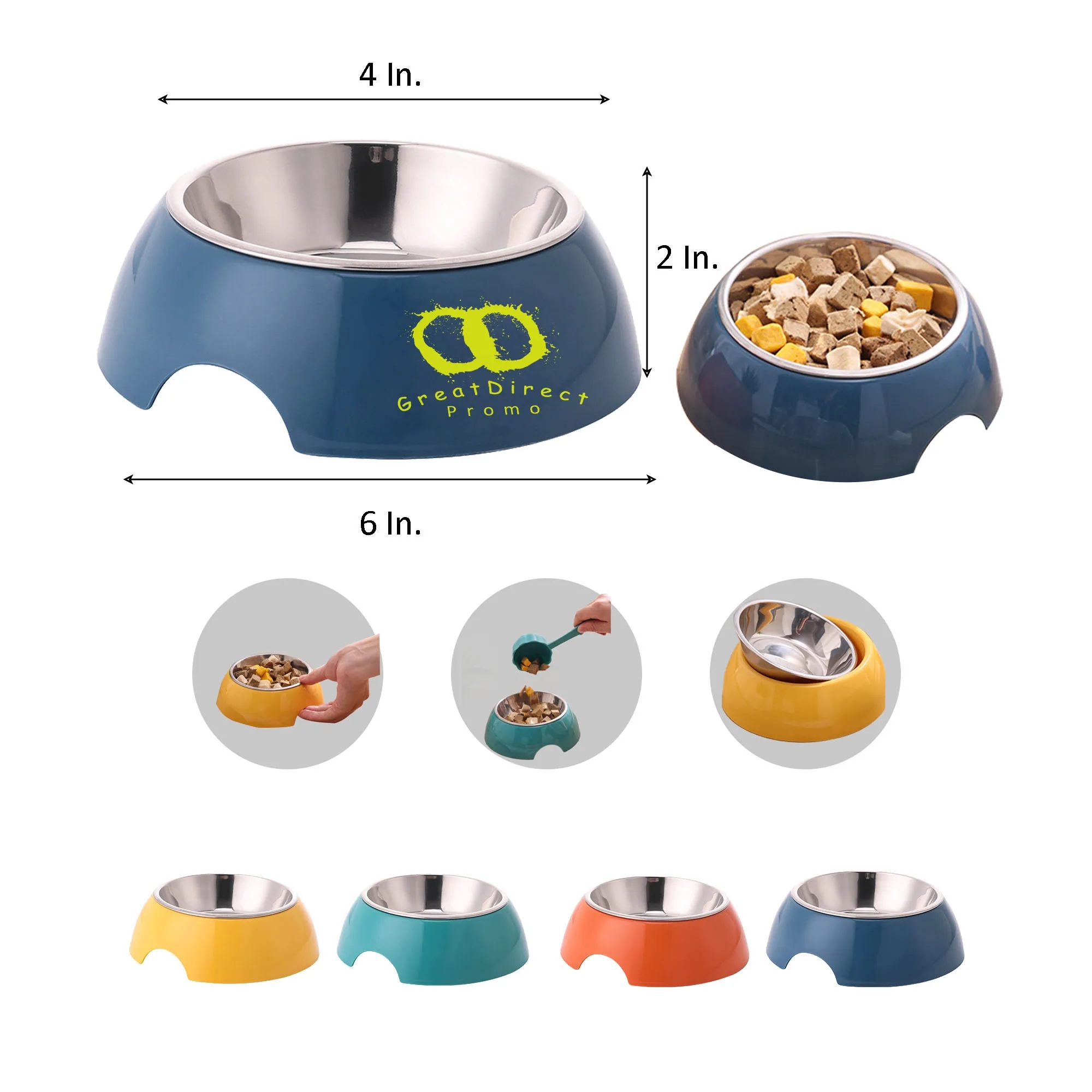 Smooth Stainless Steel Dog Bowl 6"L x 4"W x 2"H