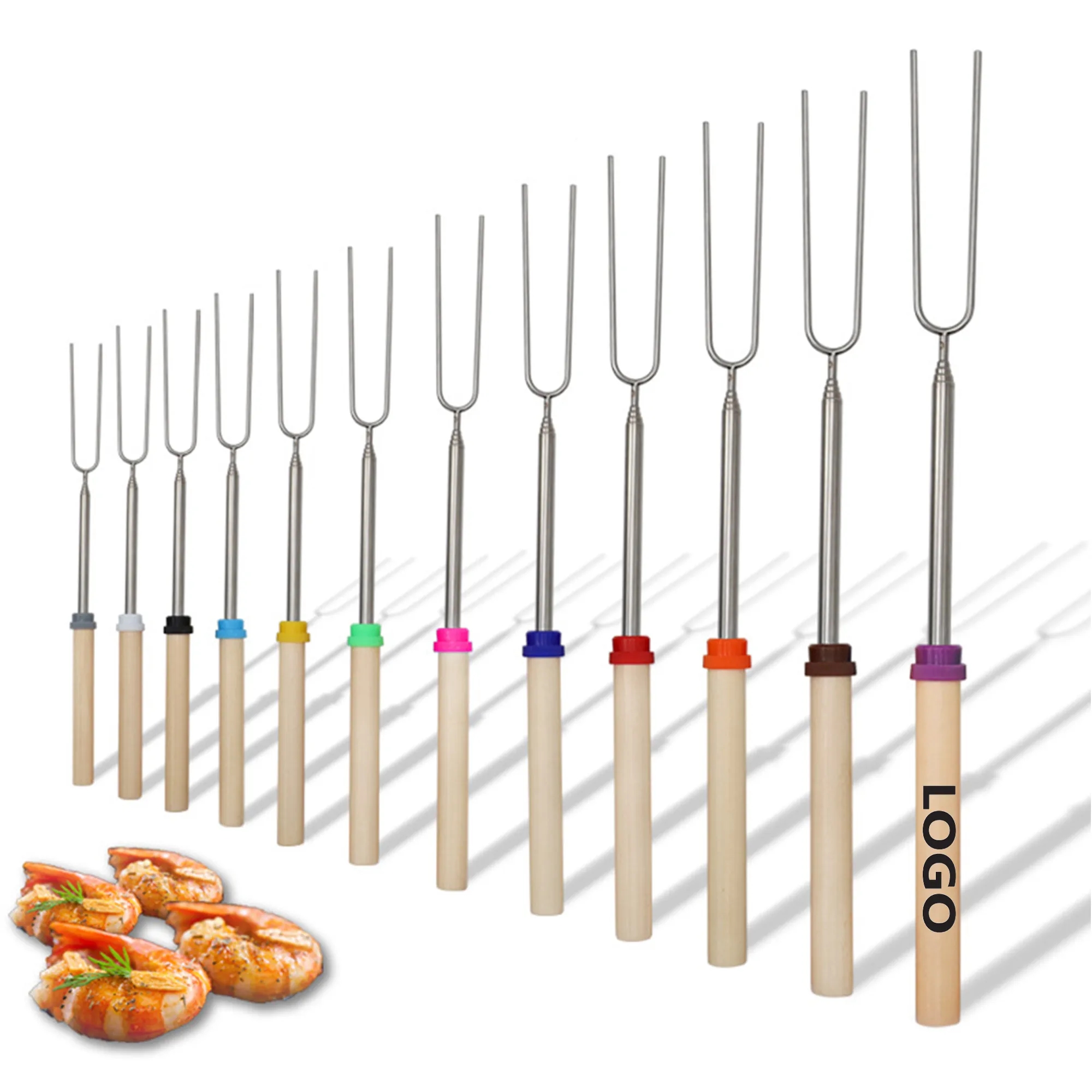 Outdoor BBQ Stainless Steel Retractable Barbecue Fork 2