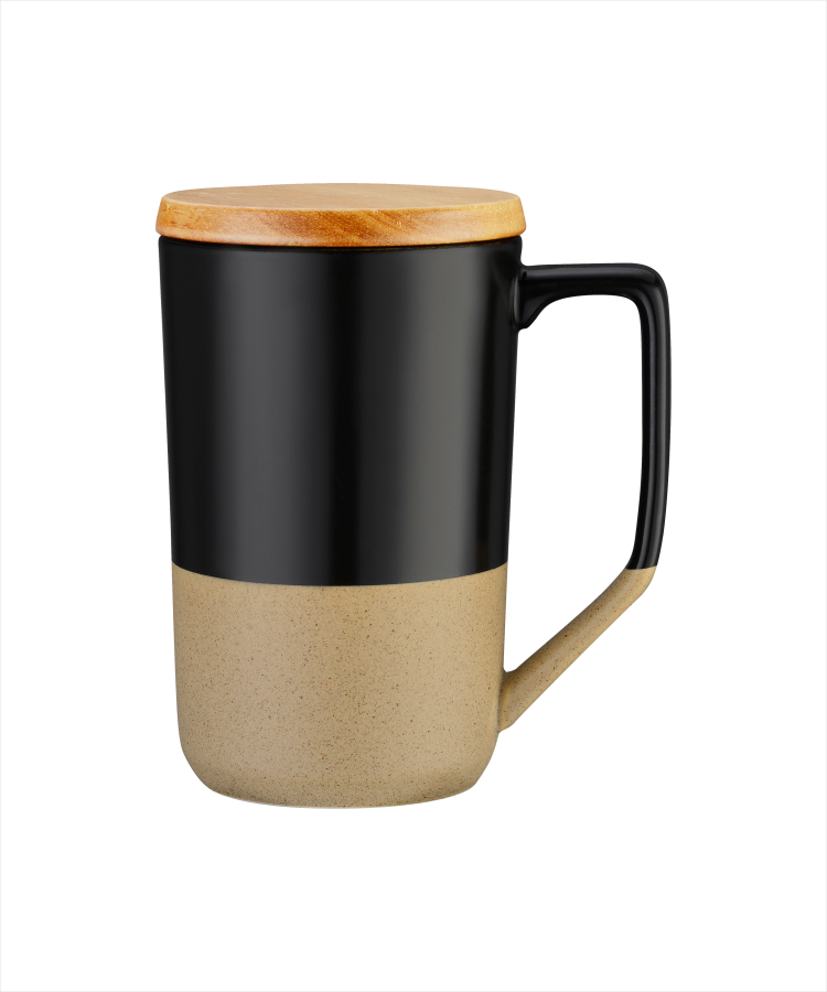 15 oz Two-Tone Ceramic Mug w/ Wood lid 1