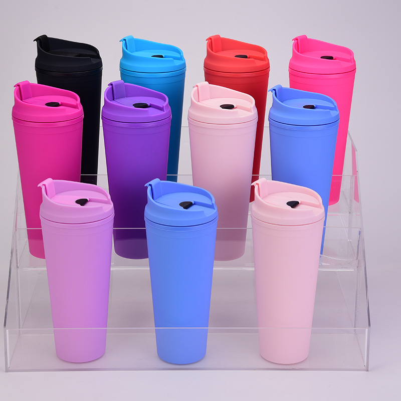 24 OZ ABS Frosted Flip Cover Tumblers / Lids Straw 3