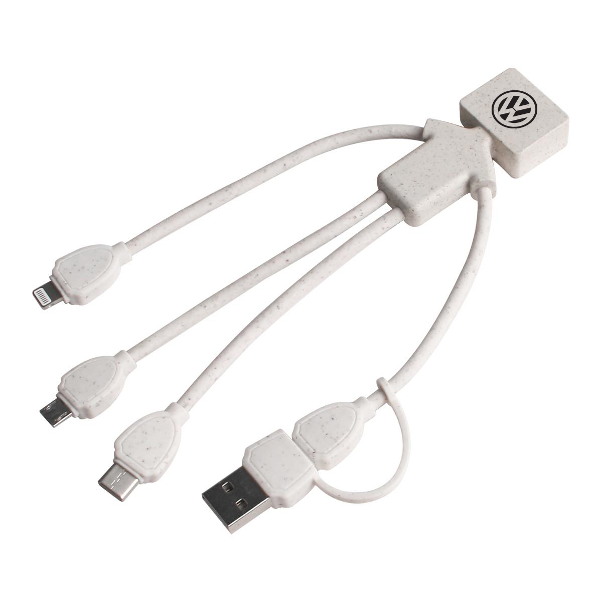 Eco Friendly Biodegradable Wheat Straw Charging Cable with Type C, Lightning and Micro USB Connector 3