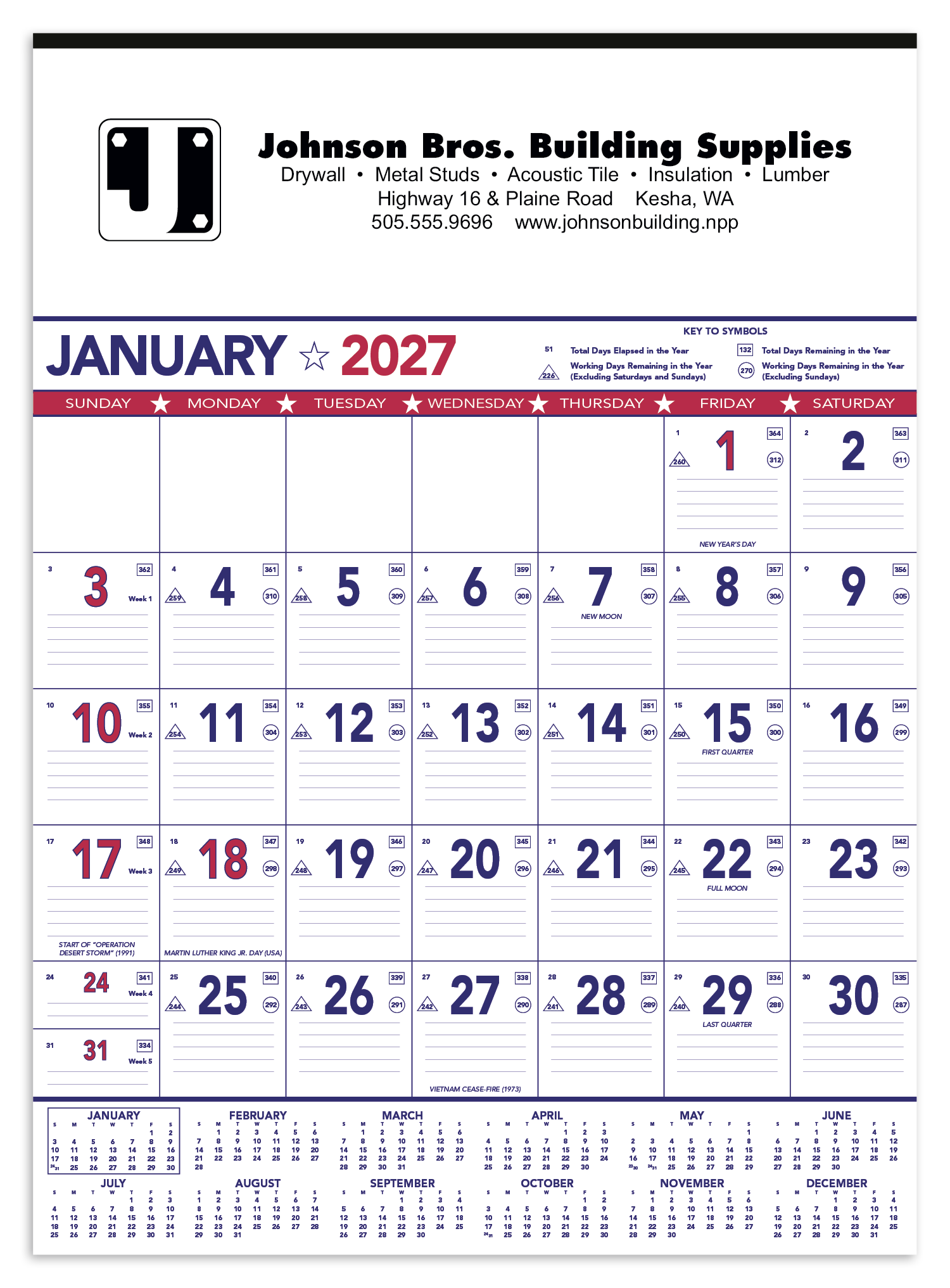 Triumph® Calendars Patriotic Contractor Memo Calendar 10