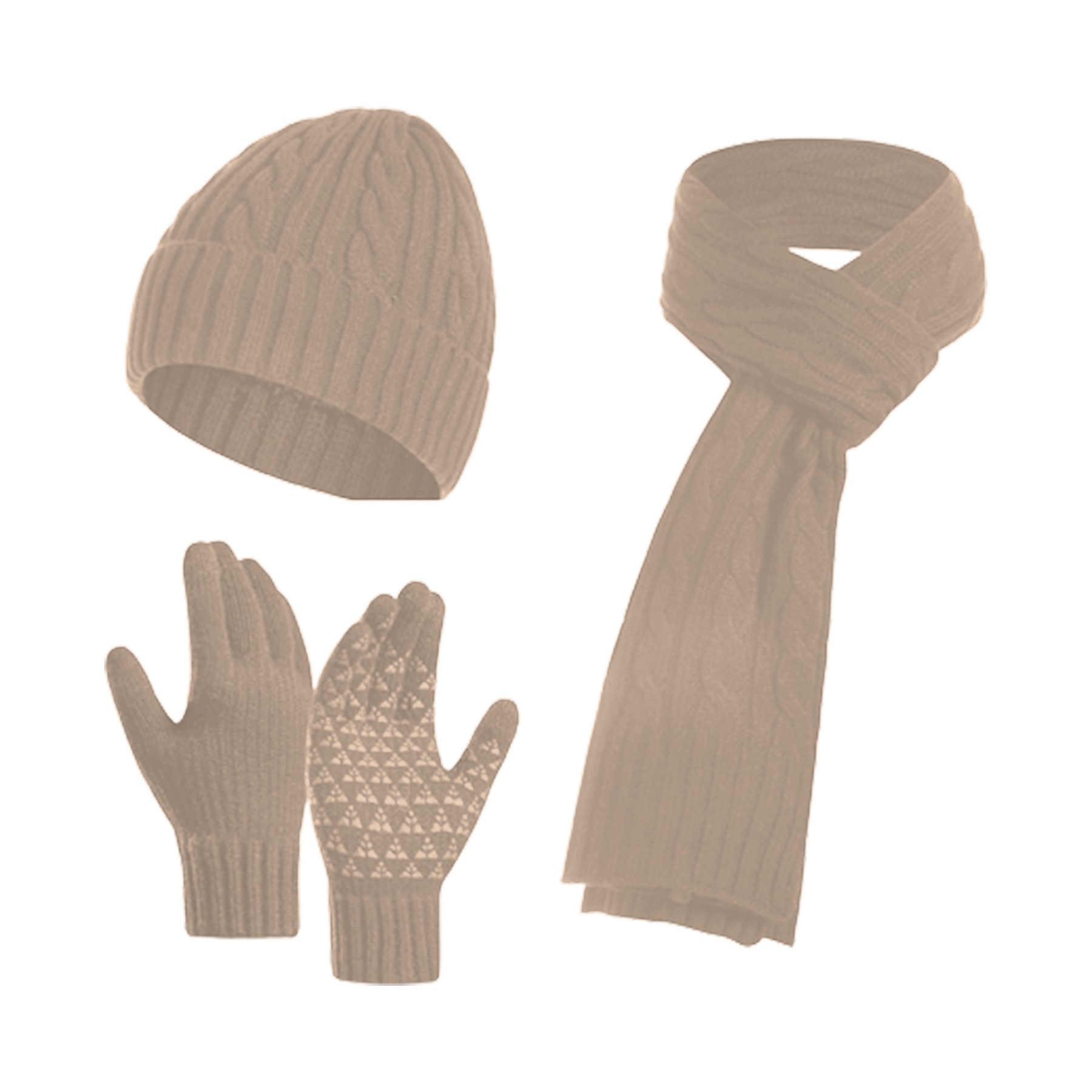 Classic Twisted Design Scarf Gloves Hat Set 4