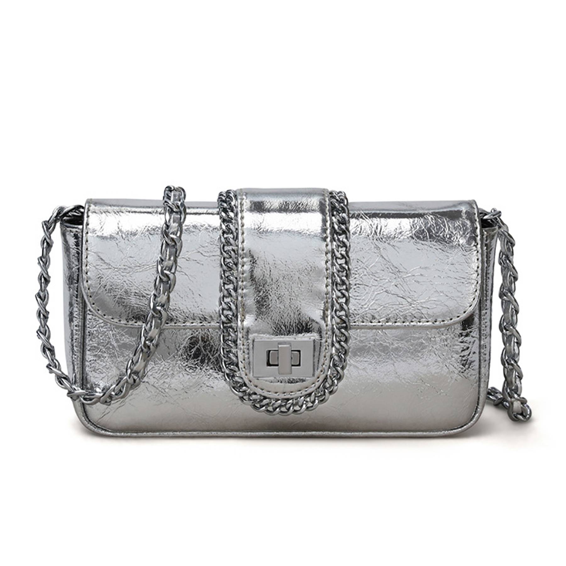 Genuine Leather cross-body metal chain messenger bag 3