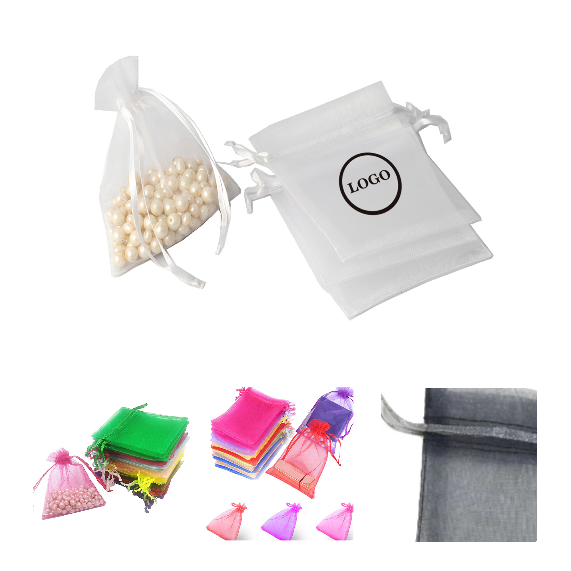 MOQ50 Custom Drawstring Organza Gift Bags With Logo 2