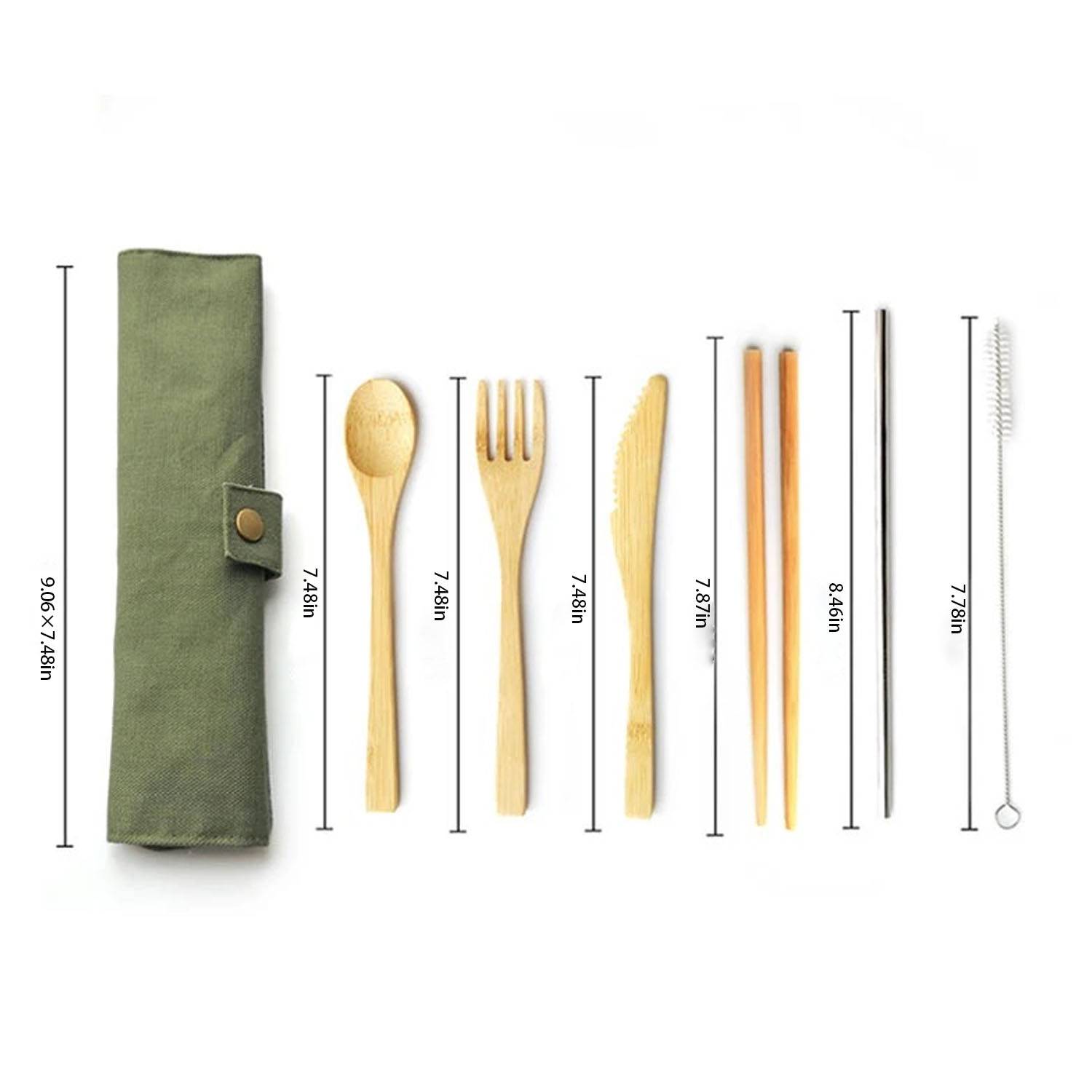 Travel 6 Pieces Reusable Bamboo With Pouch and a Carabiner 3