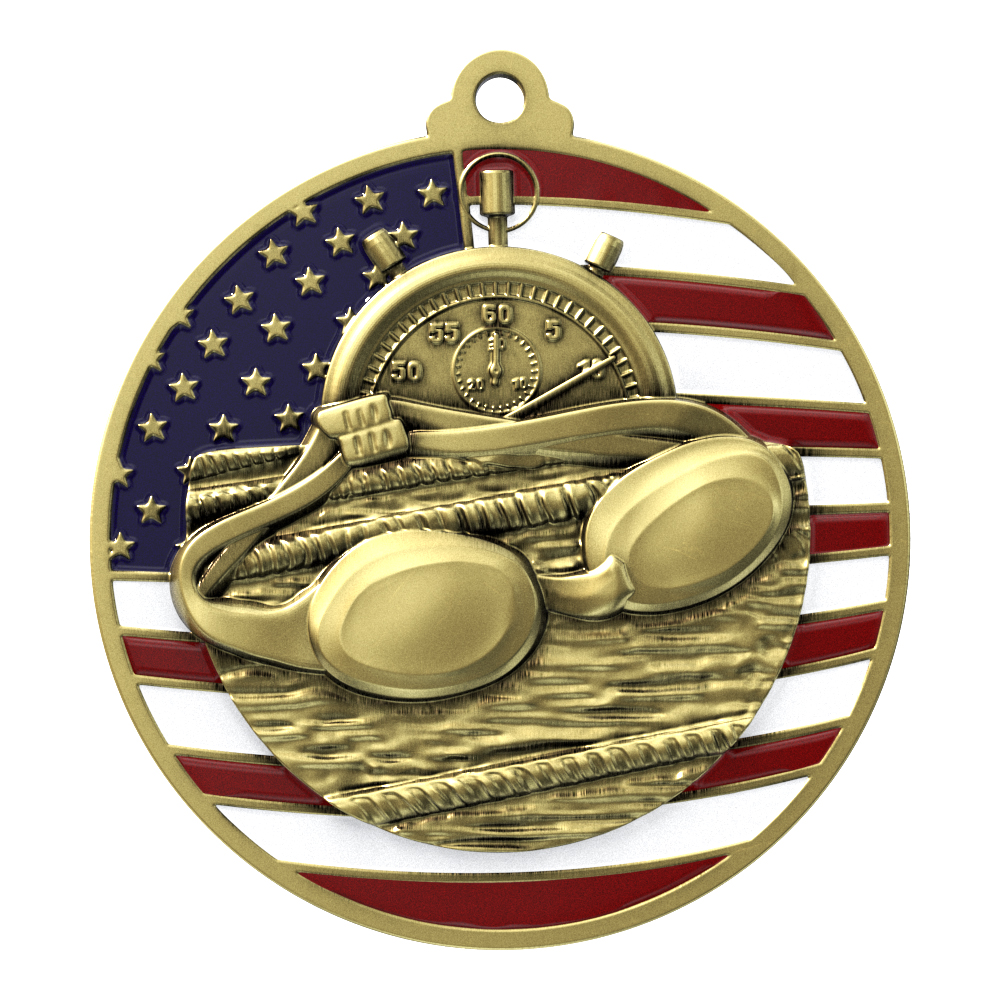 Swimming Patriotic Medallion (2-3/4")