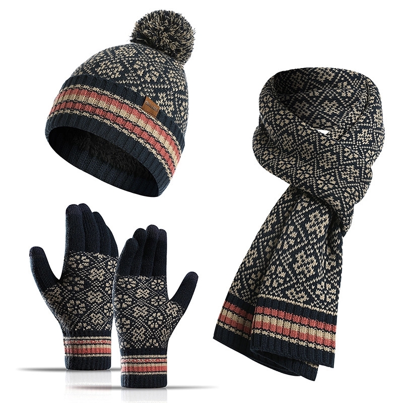 Winter Hat Scarf Touch Screen Gloves Set 6