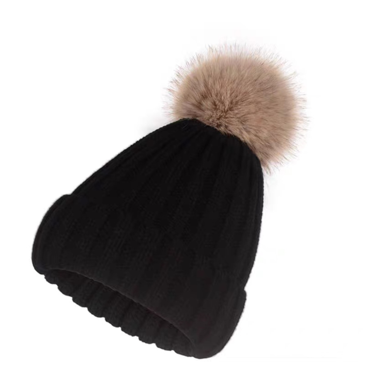 Warm Winter Beanie with Faux Fur Pompom and Fleece Lining 5