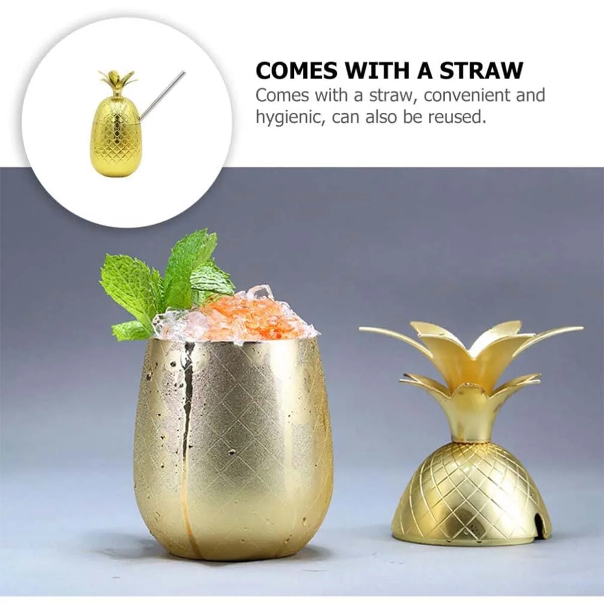 Multi-dimension Stainless Steel Pineapple Cocktail Straw Cup 6