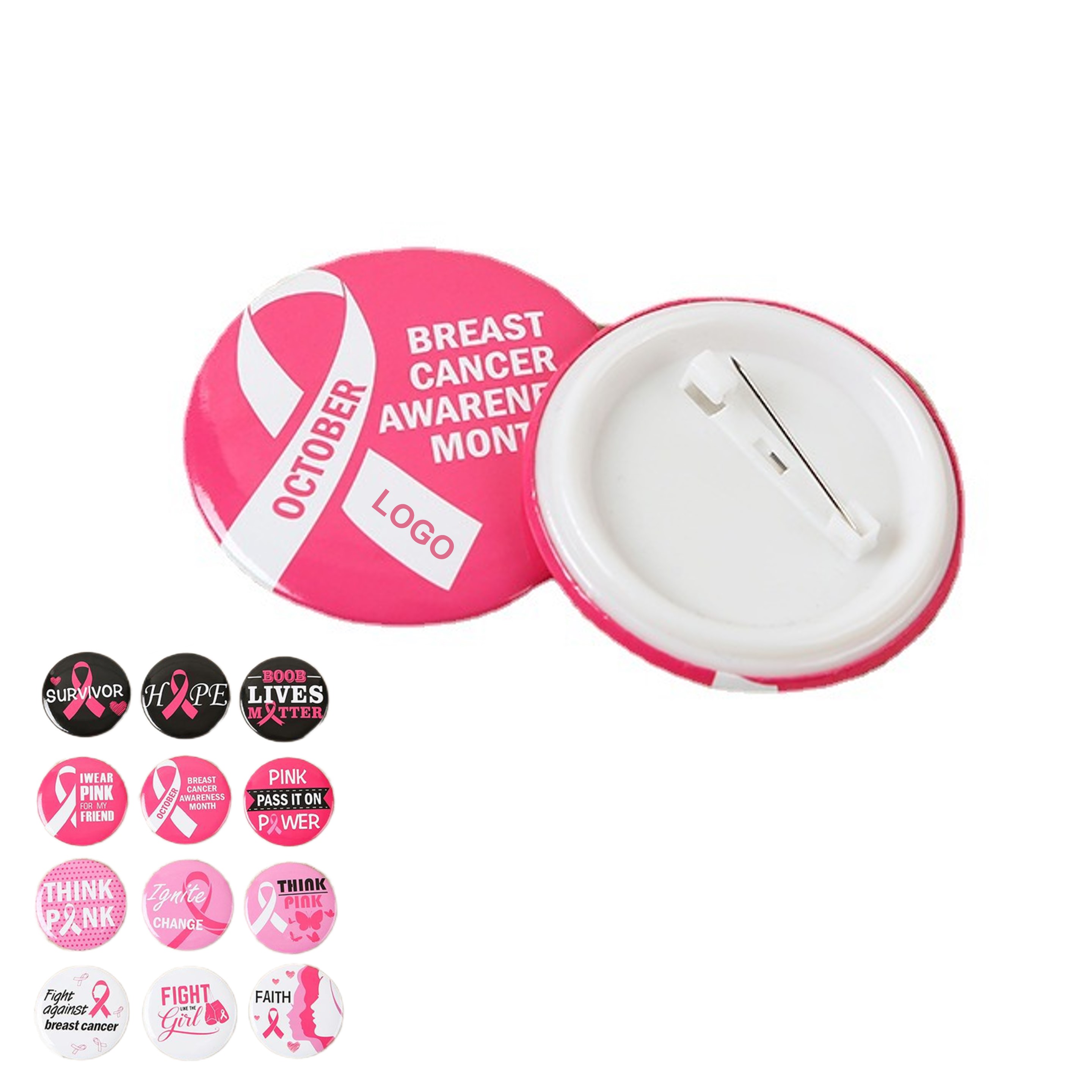 Pink Ribbon Button Pin (direct import) 4