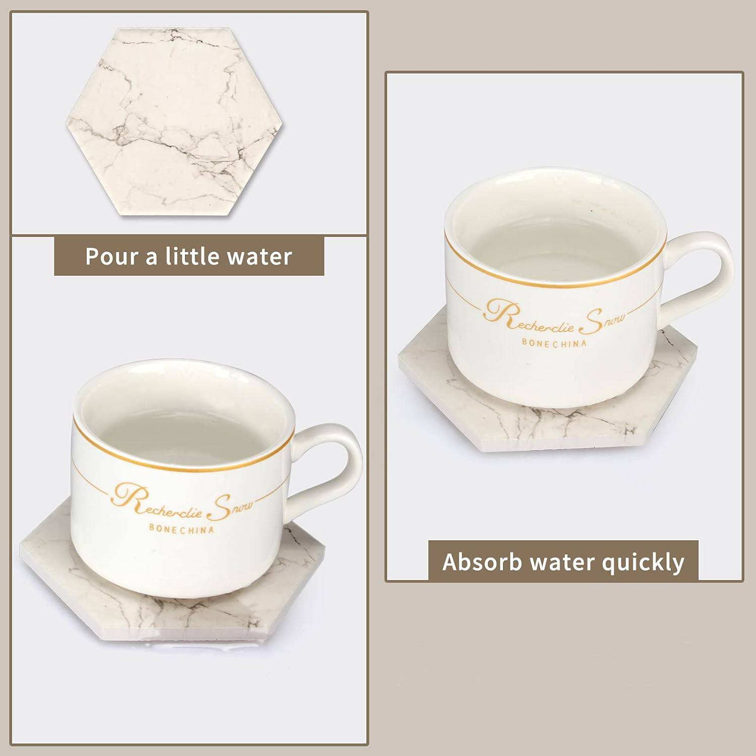 6Pcs Absorbent Hexagon Ceramic Coaster Set 7