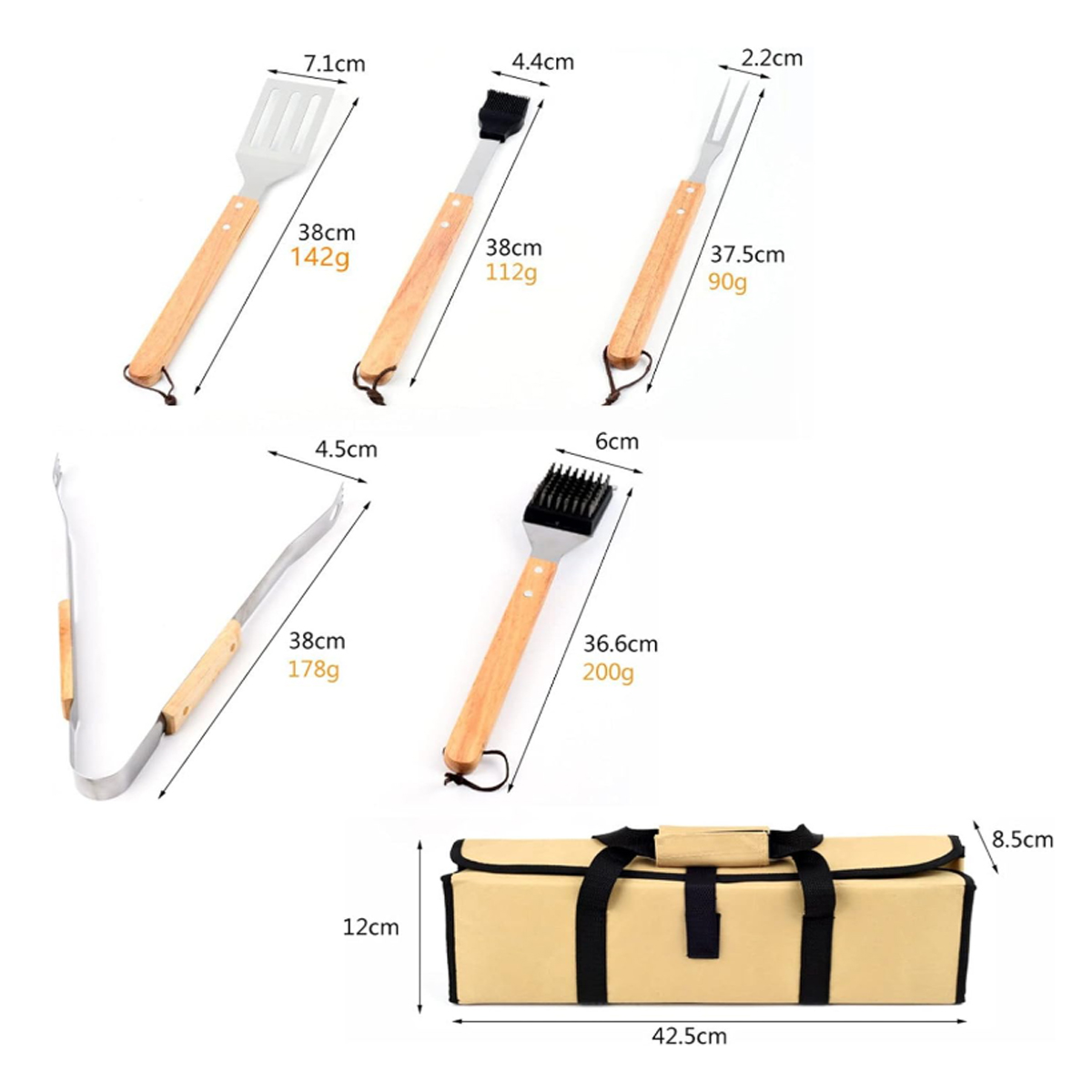5-Piece BBQ Grill Tool Set with Wooden Handles 1