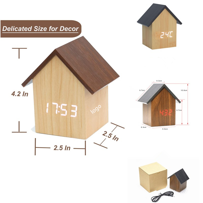 House Shape Children Digital Alarm Wooden Clock, custom clock with logo imprint 2