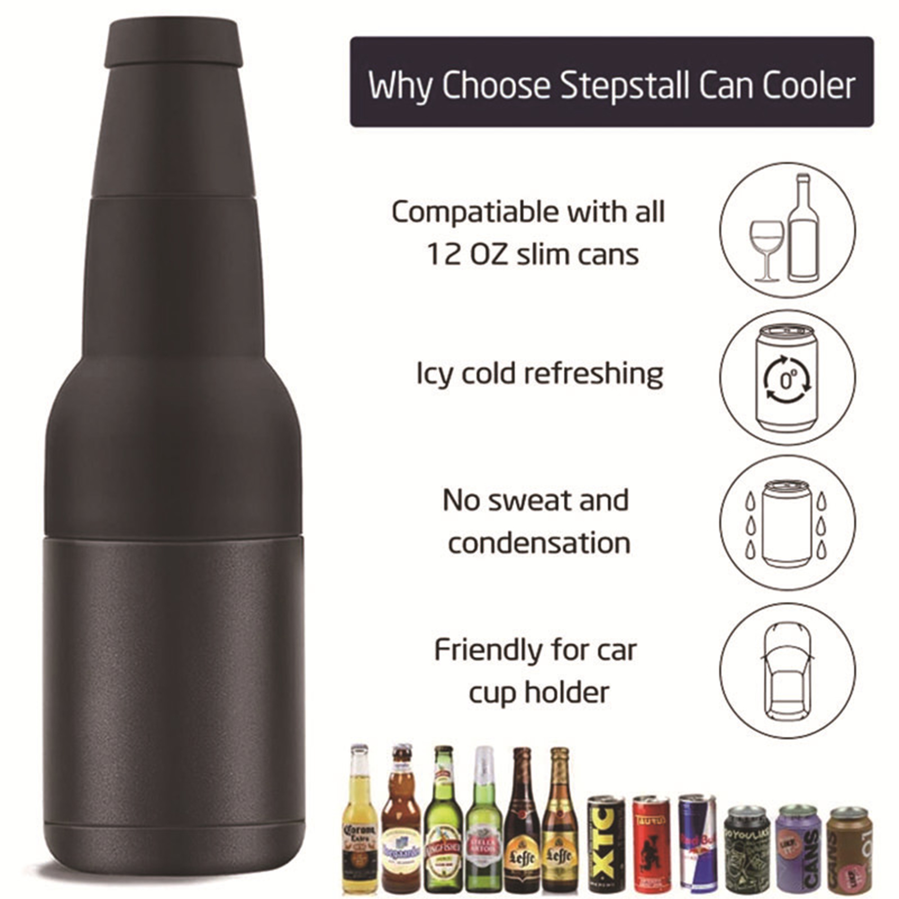 Beer Glass Bottle Can Cooler with Opener, custom koozie with logo imprint 4