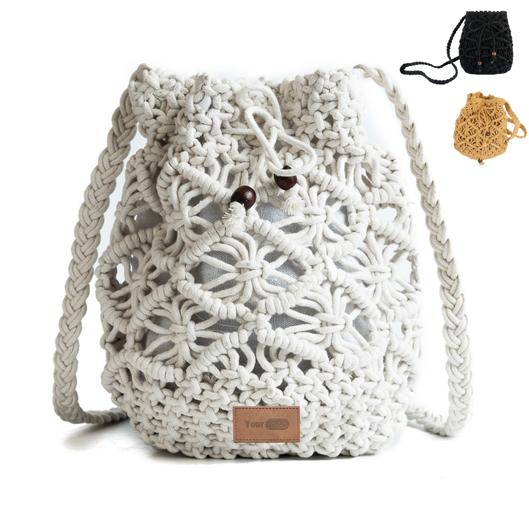 Jute Drawstring Crossbody  Beach woven hollow Messenger bag 3