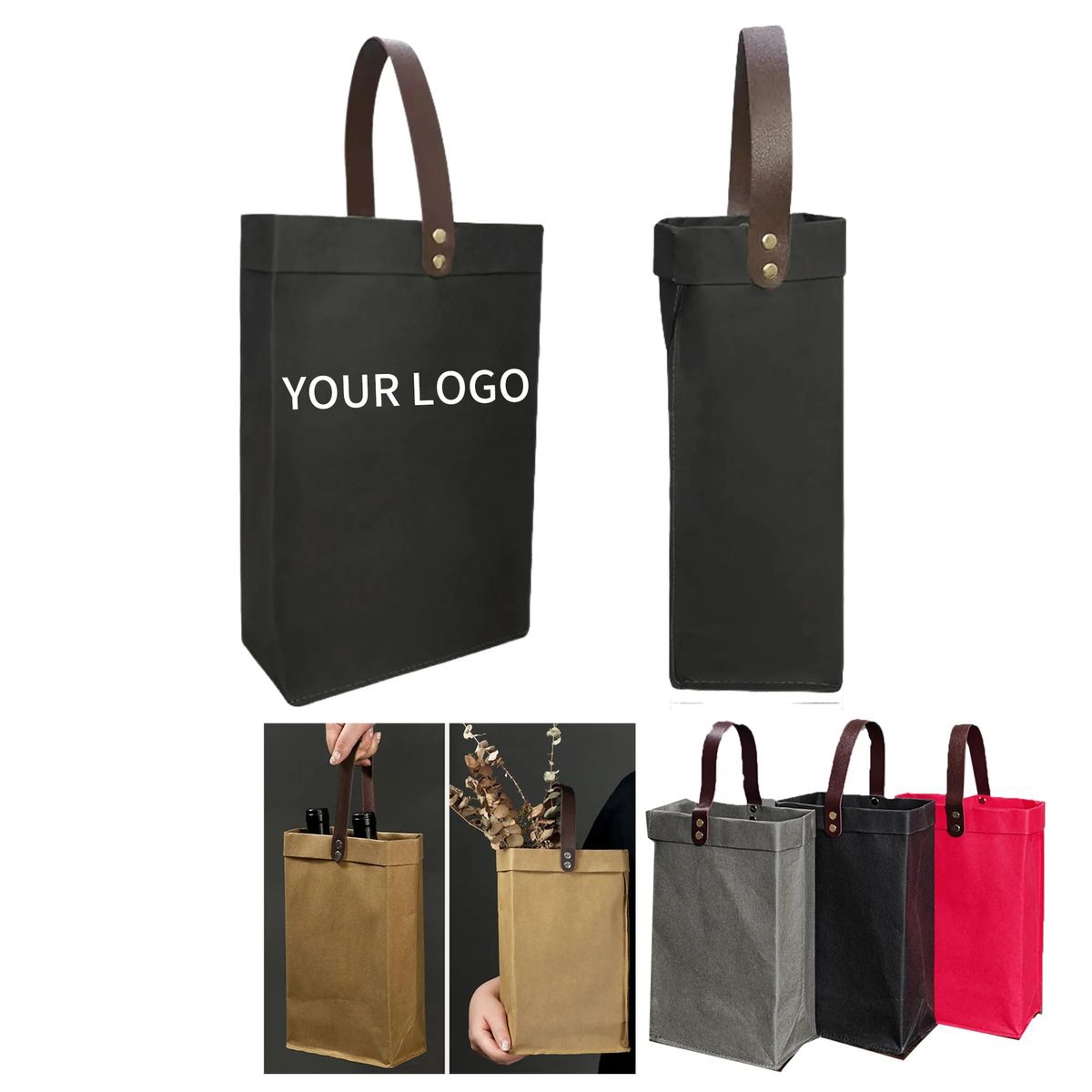 Durable Kraft Paper Wine Tote for Two Bottles 6