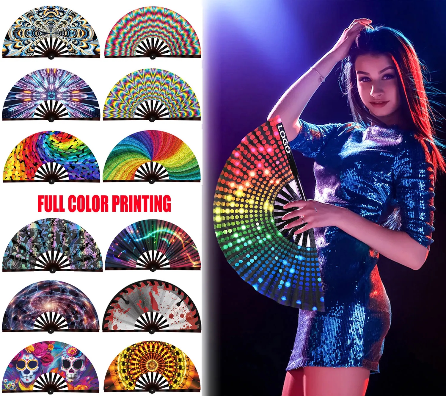 Fabric Folding Hand Fan with Plastic Frame 3