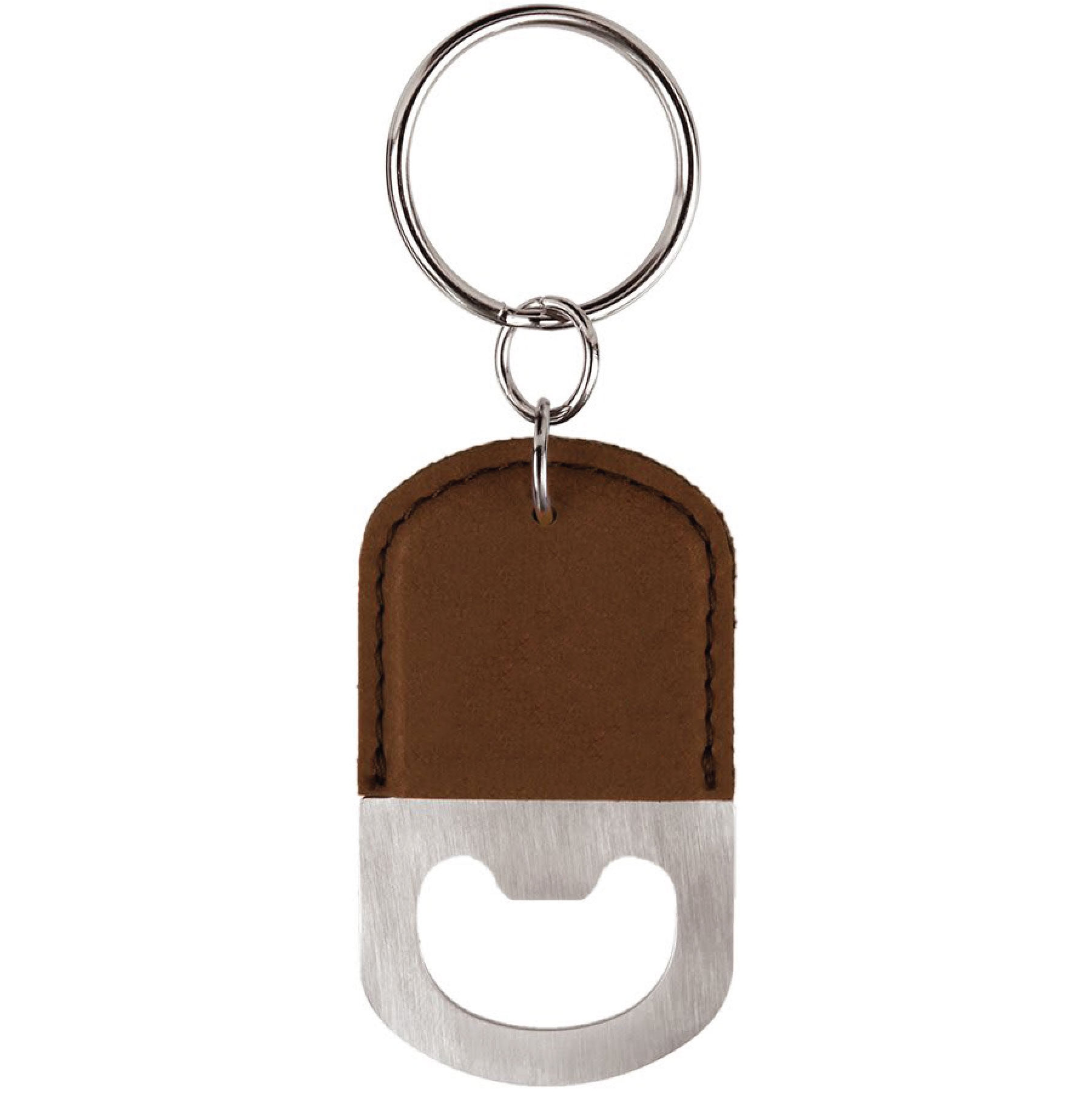 Dark Brown Oval Leatherette Bottle Opener Keychain 3