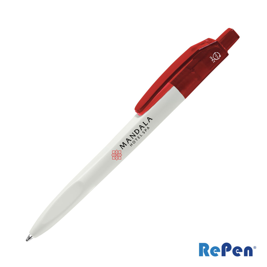 RePen® Squared White w/Translucent Clicker rPET Pen 3