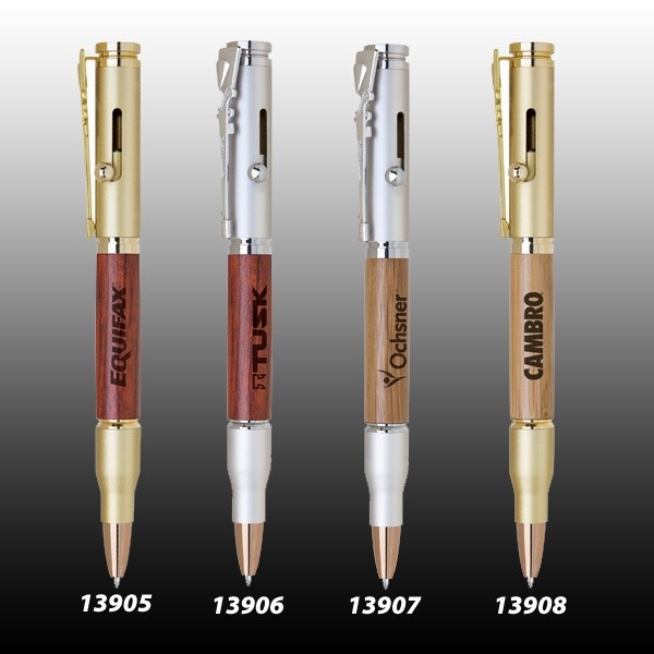 Bullet Brass Ball Point Pen (Satin Gold/Bamboo) 1