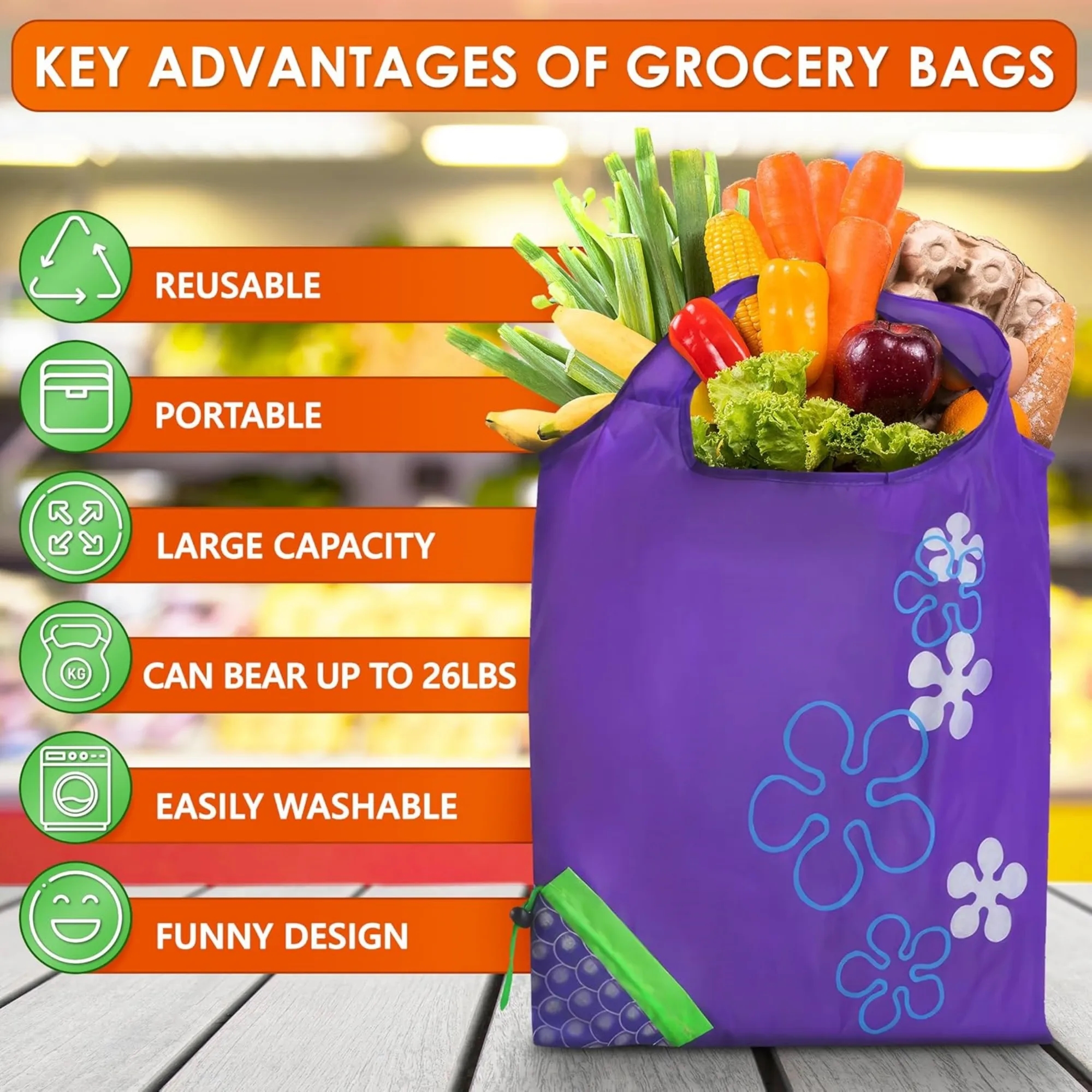 Reusable Grocery Bags Foldable Strawberry With Handle 16