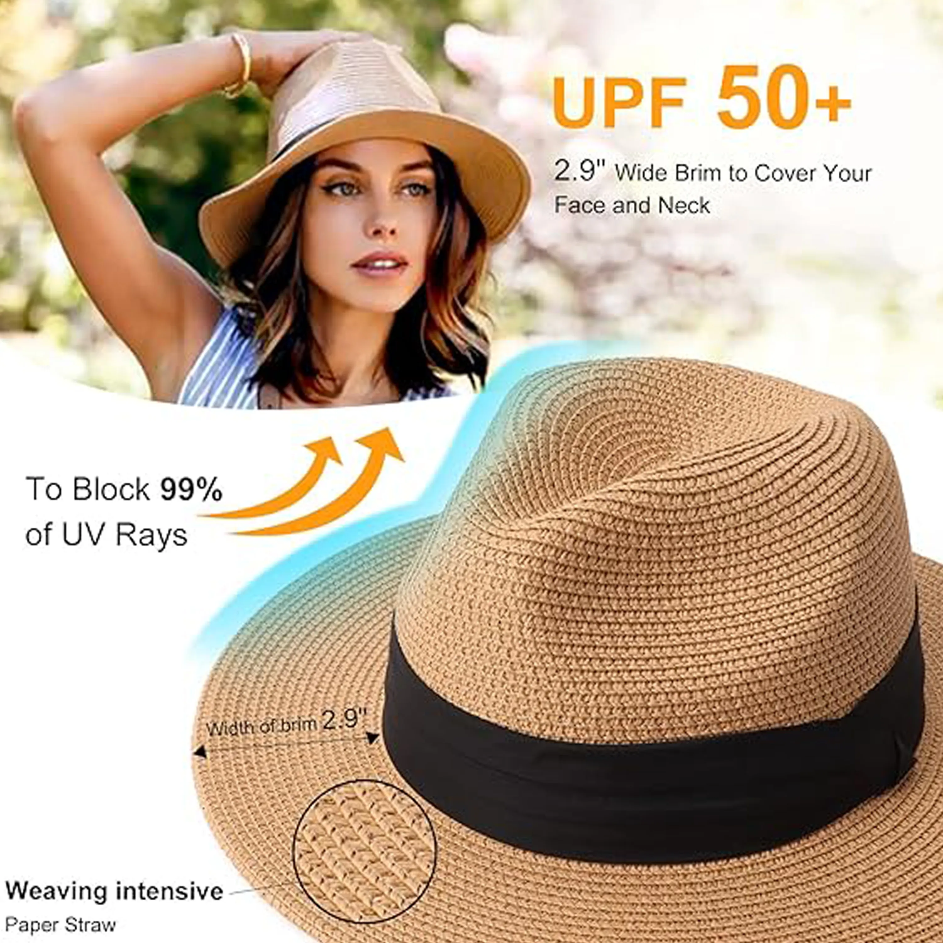 Straw Panama Travel Fedora Beach Sun Hat 2