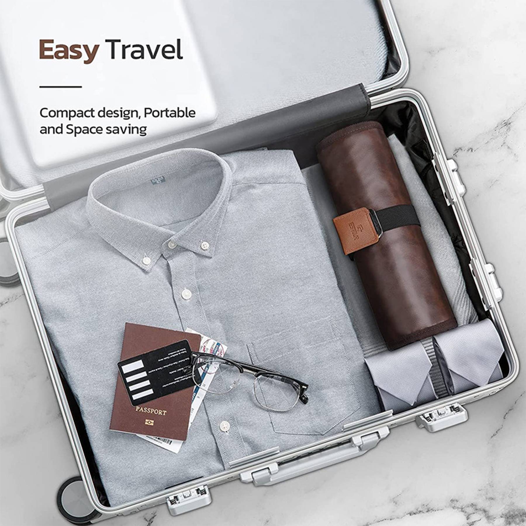Men's Portable PU Leather Care Kit Toiletry Bag 3