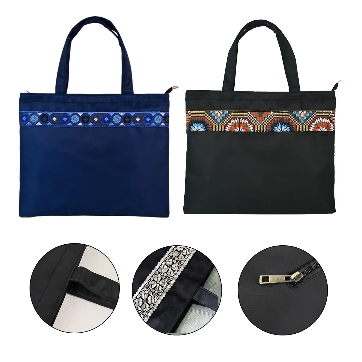Laptop Document Tote With Zipper And Pattern Trim 4
