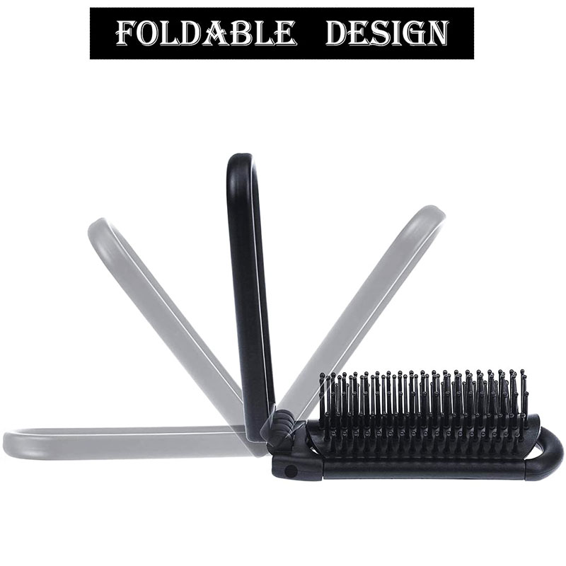 Portable Folding Hair Brush w/Mirror Compact Pocket Hair Comb 3