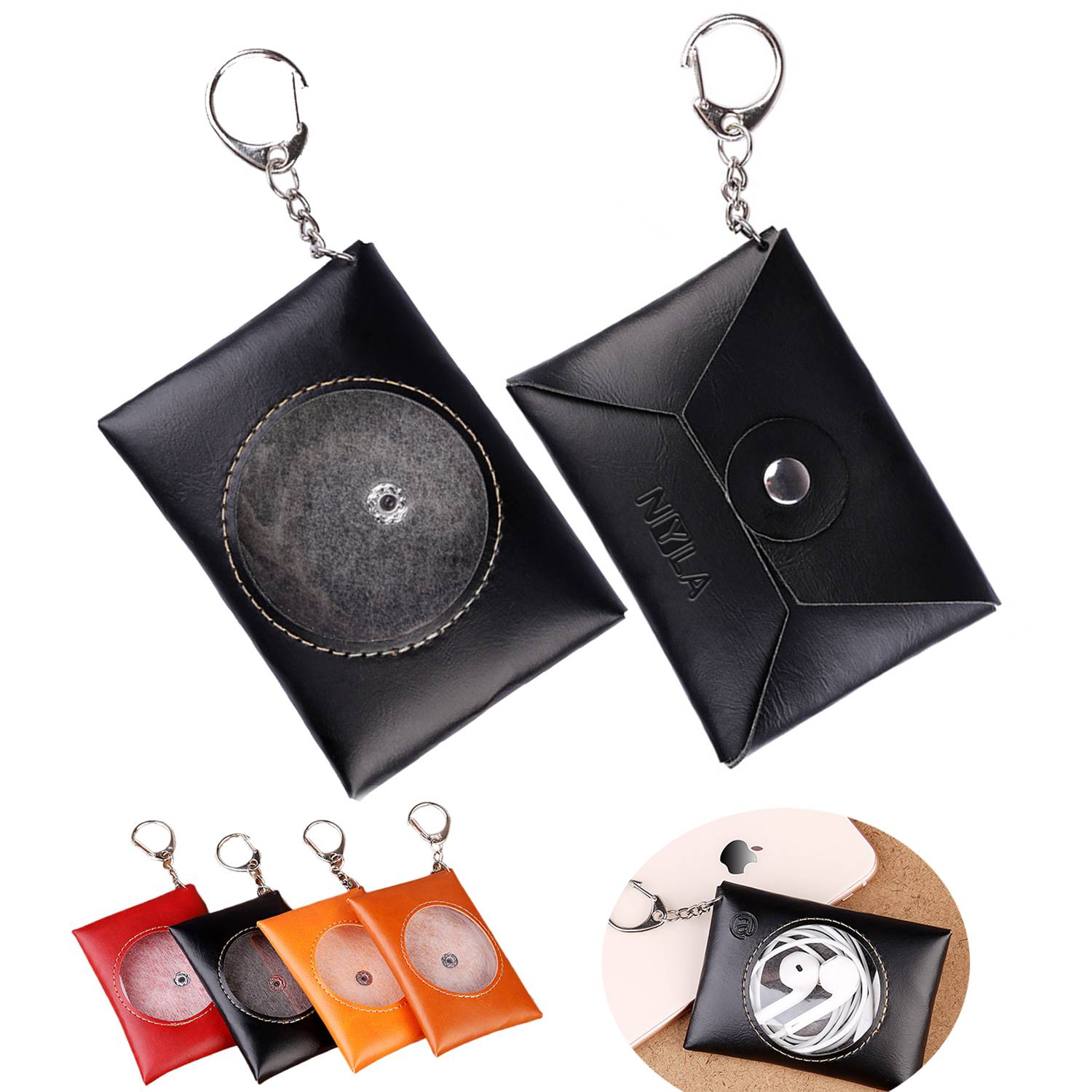 PU Leather Earphone Bag With Key Chain 2