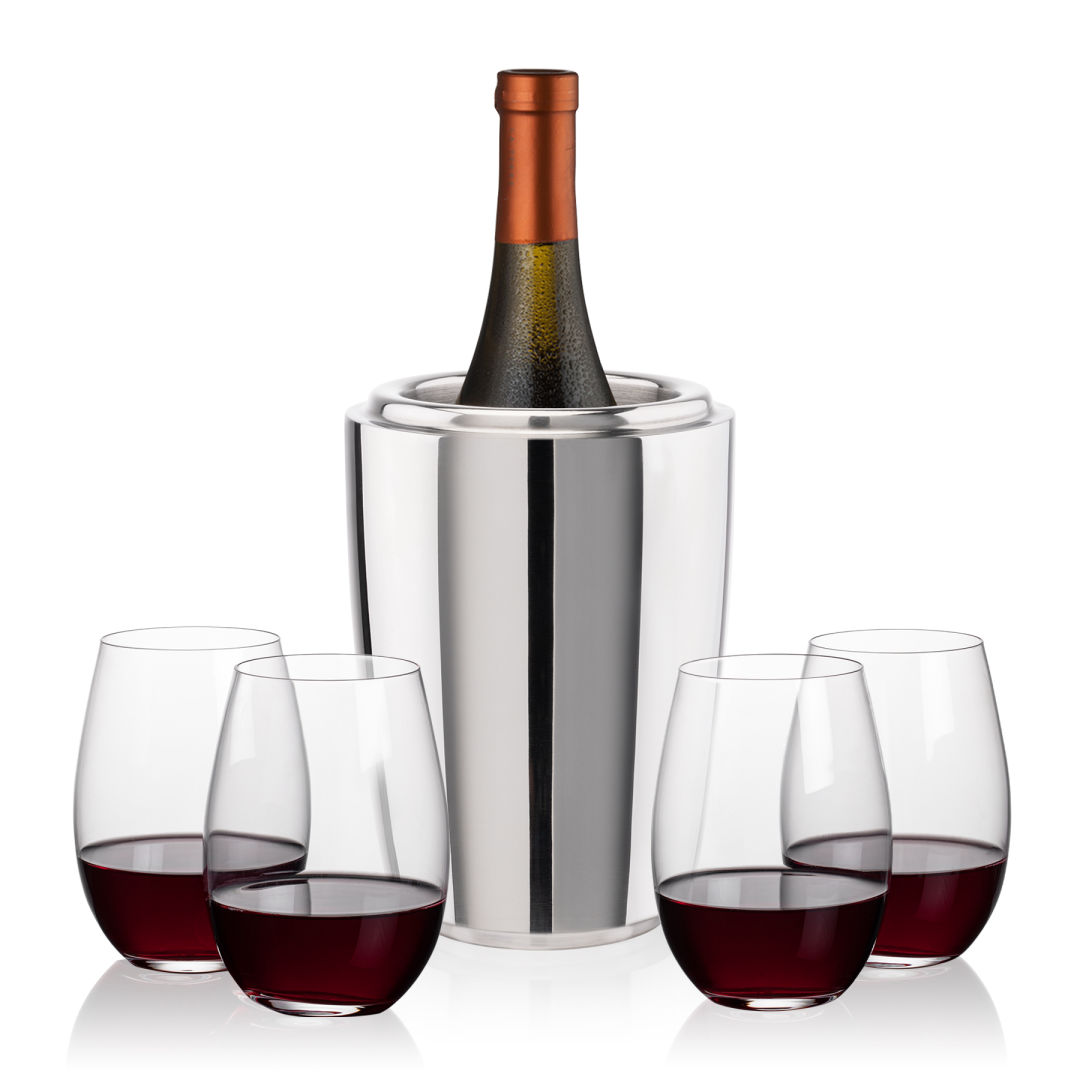Pescara Wine Cooler & Laurent Stemless Wine Set 3