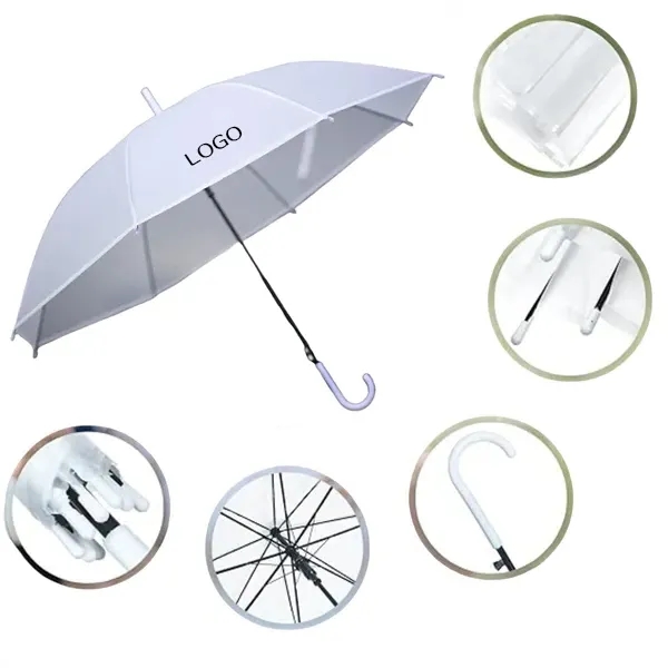 White Windproof Wedding Umbrella with J Hook Handle 3