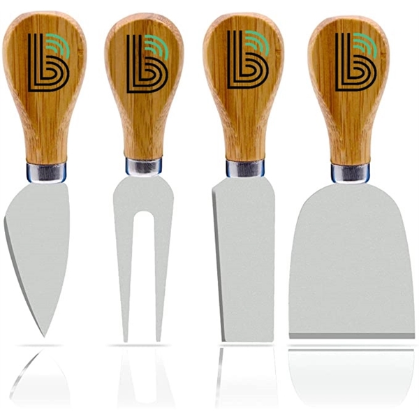 4 Pieces Set Cheese Knives with Bamboo Wood Handle 4