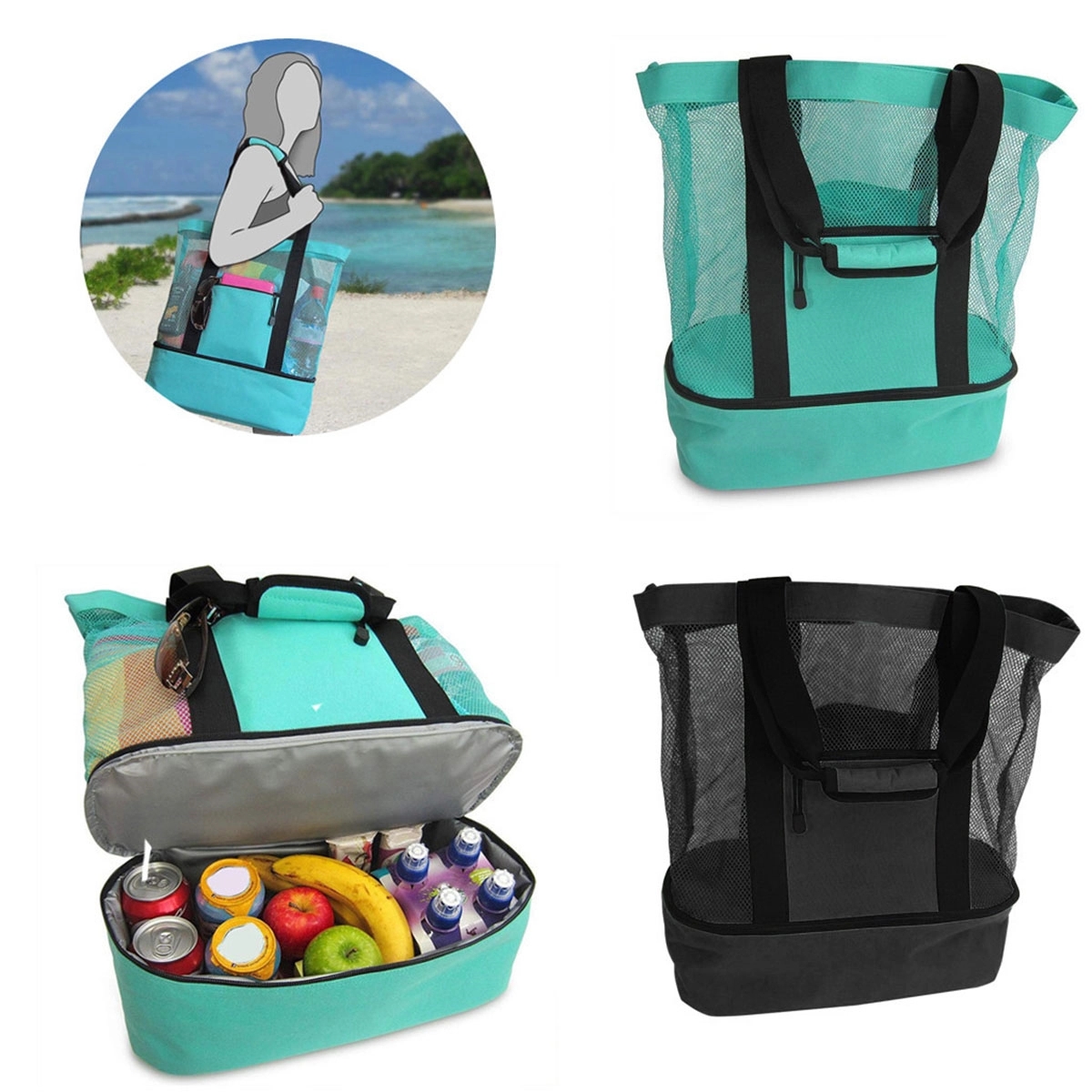 Mesh Beach Tote Bag with Detachable Insulated Cooler 3