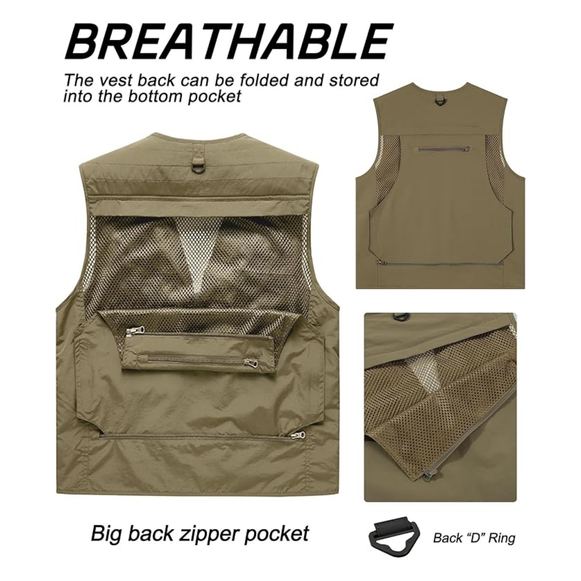 Mens Hooded Mesh Multiple Pockets Traveling Vest 4