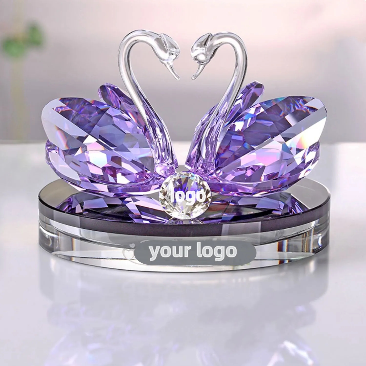Crystal Swan Figurine Glass Paperweight Table Centerpiece 7