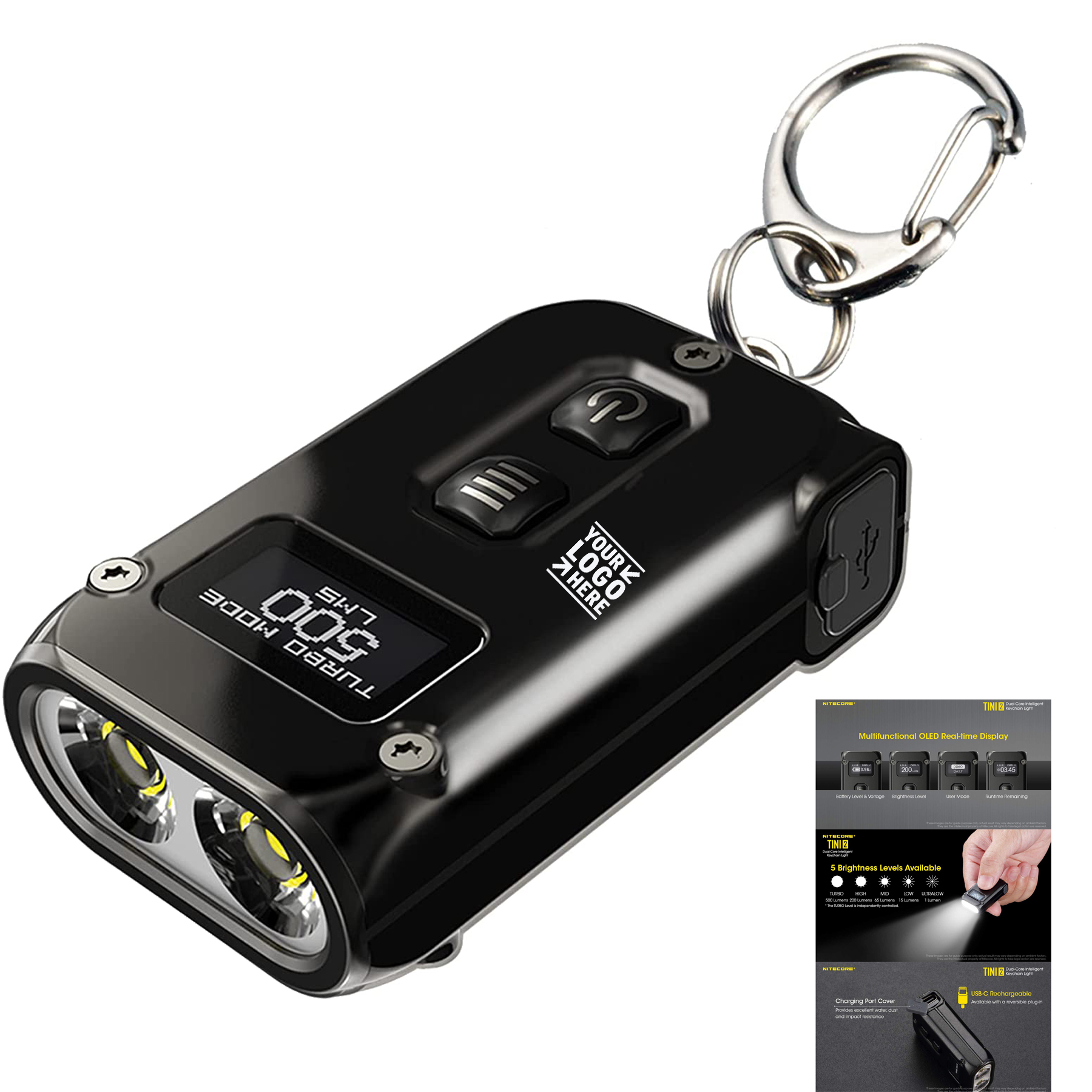 500 Lumen USB C Rechargeable Keychain Flashlight 1