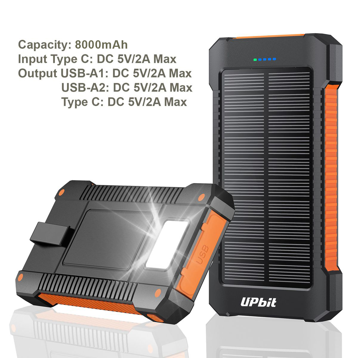 8000mAh Solar Phone Charger /Power Bank with Flash Light 4