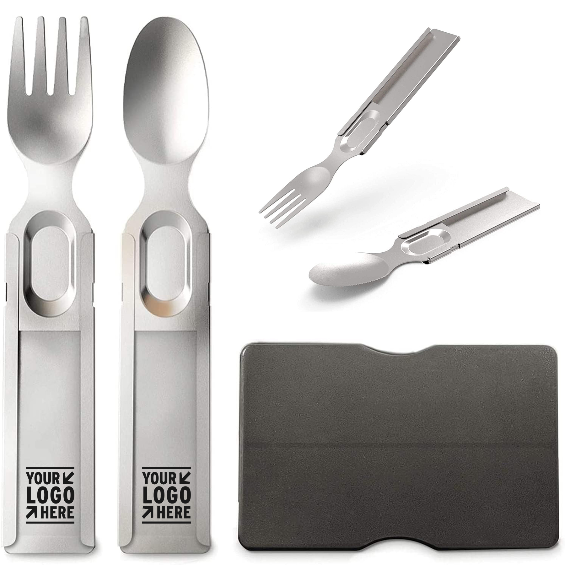Portable Wallet Sized Flatware Reusable Silverware Set Stainless Steel Camping Utensils with Case 2
