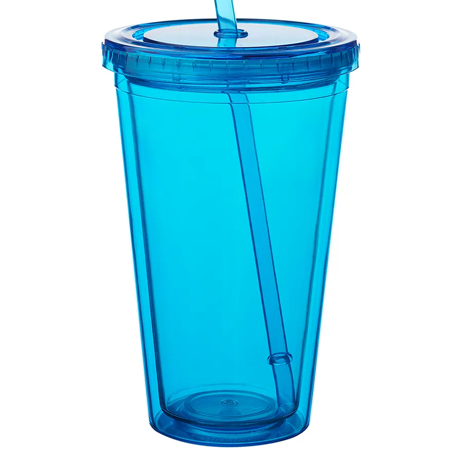 Double Wall Plastic Tumbler - with Straw, 16 oz. 26