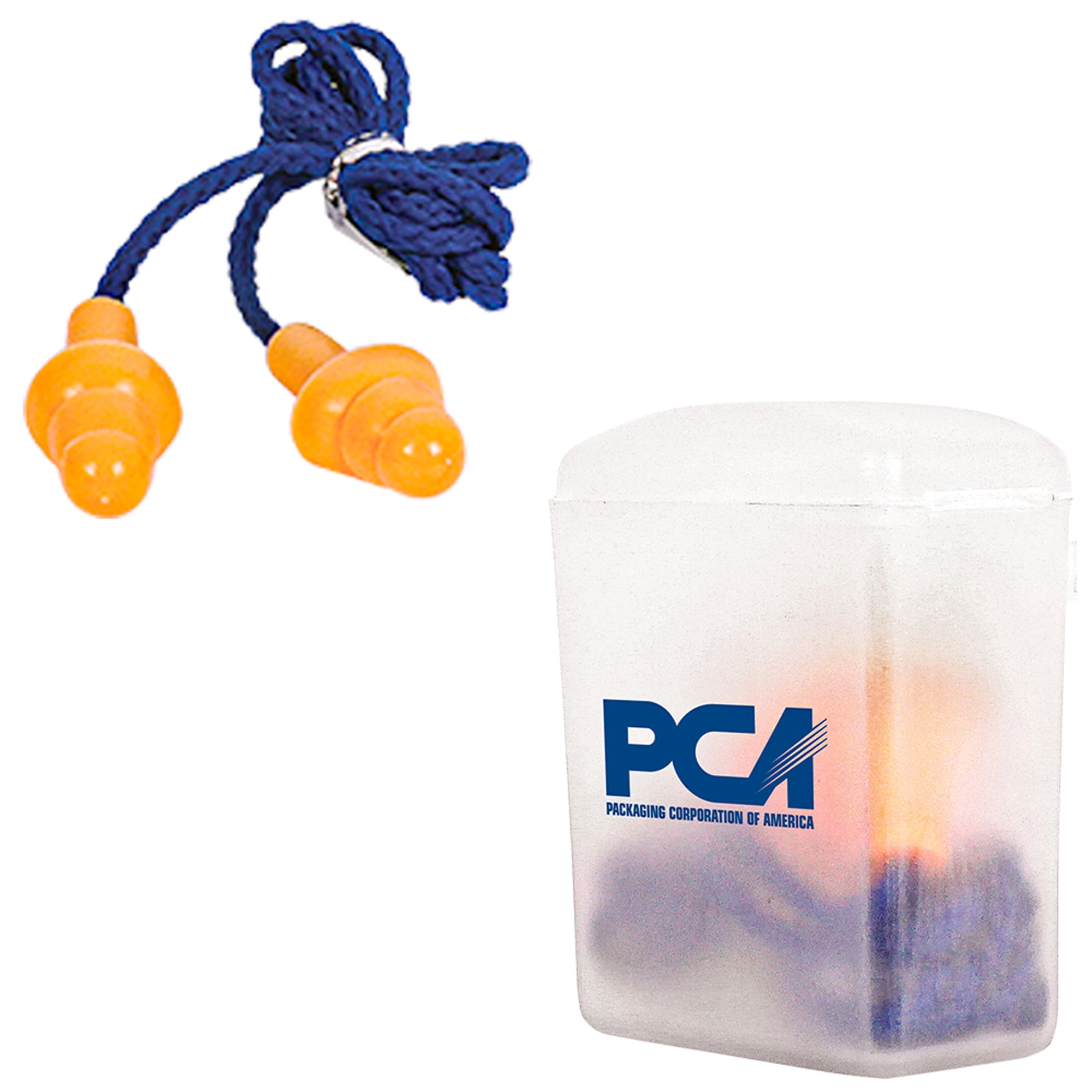 Silicone Earplugs With Blue Nylon Cord and Clear Clip Case