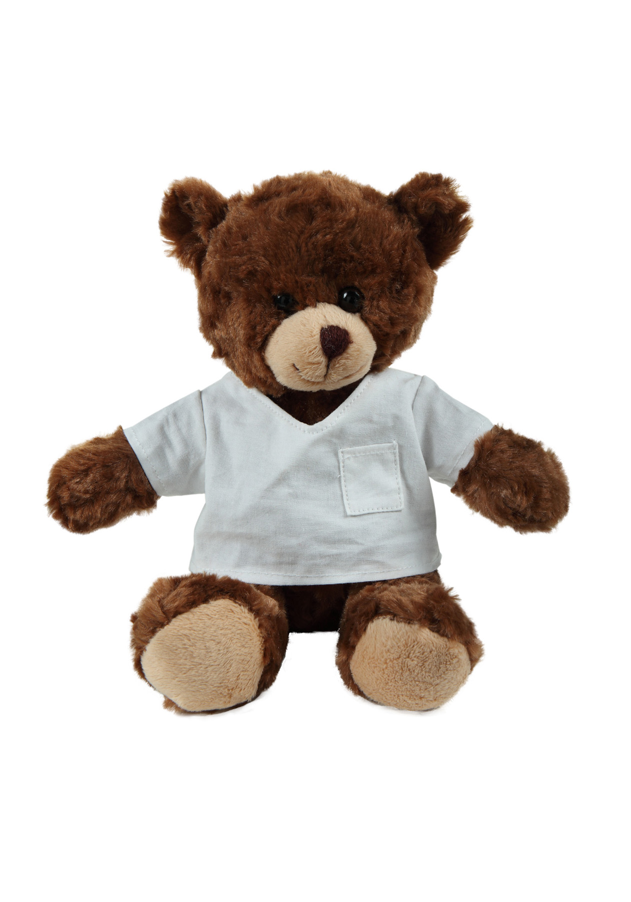 soft plush  Chocolate Curly Sitting Bear with doctor jacket