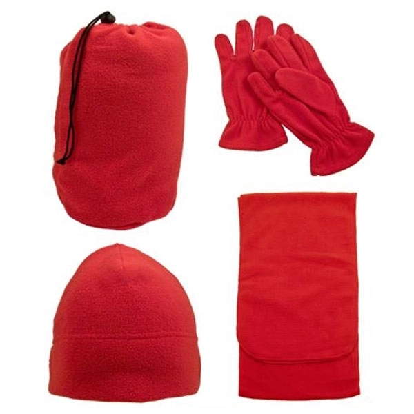 Fleece Winter Set - Beanie, Gloves, Scarf with Pouch 5