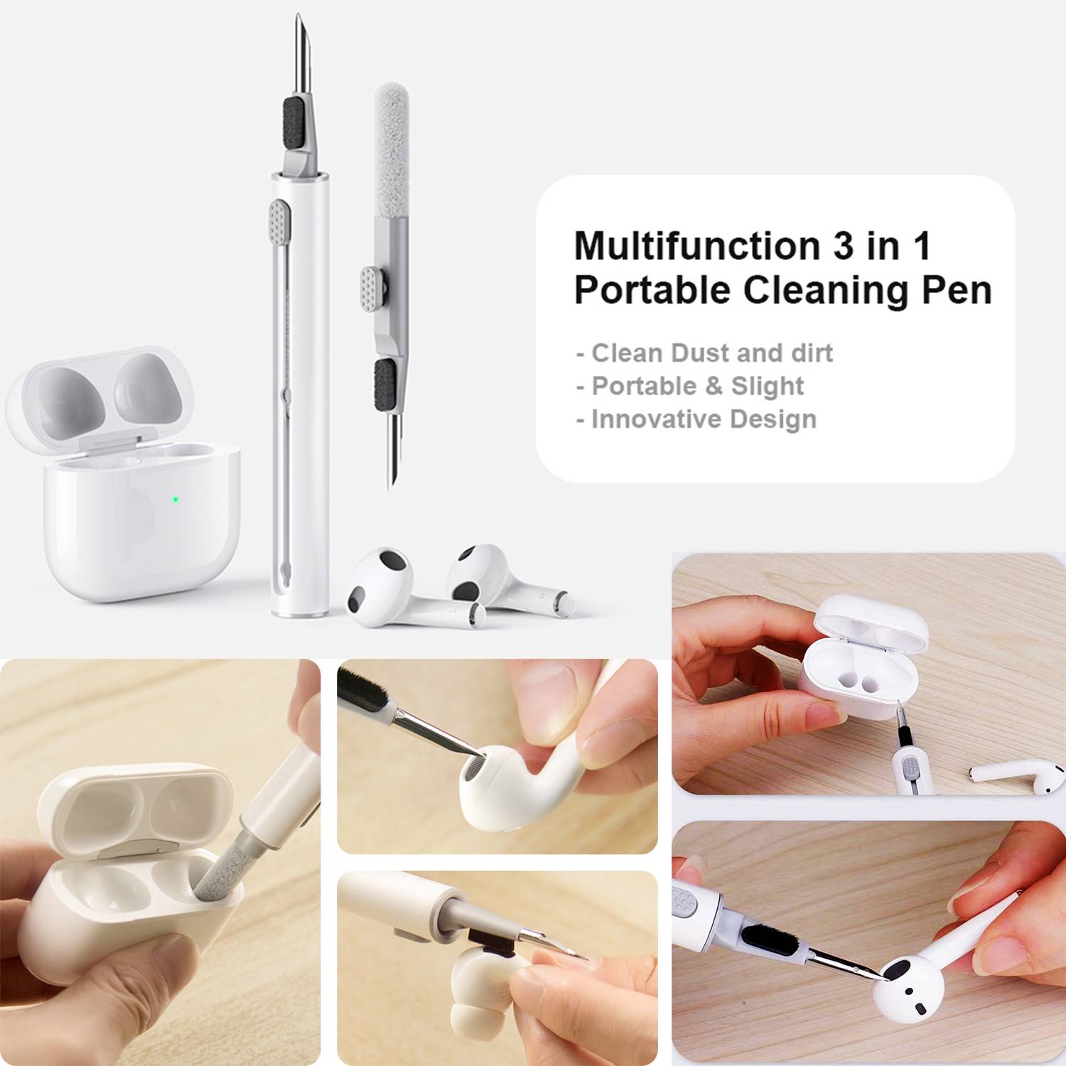 3-in-1 Earphone Cleaner Pen with Soft Brush Flocking Sponge 5