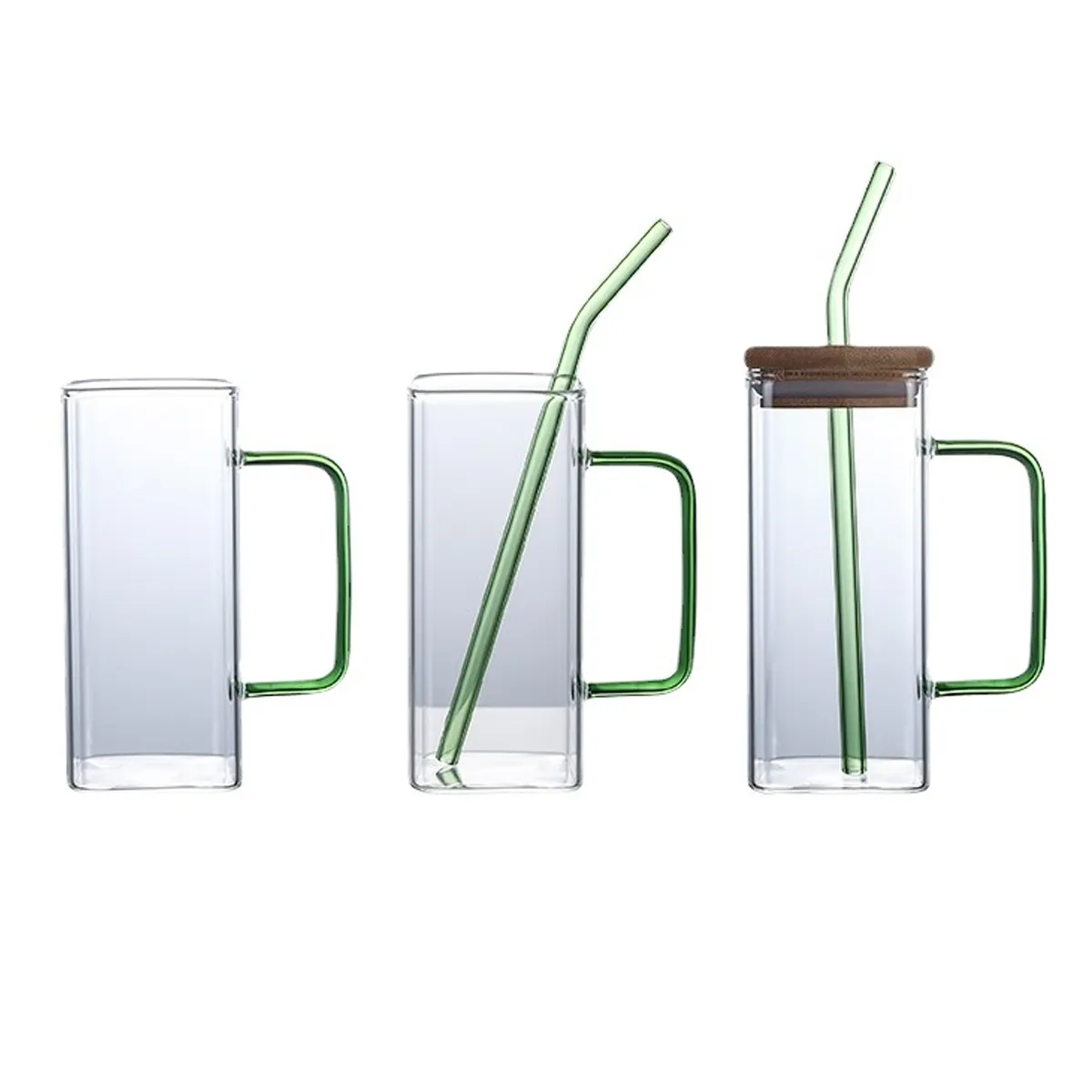 13.5OZ.Water Beverage Clear Glass Cups Pot w/Straw&Lid 7