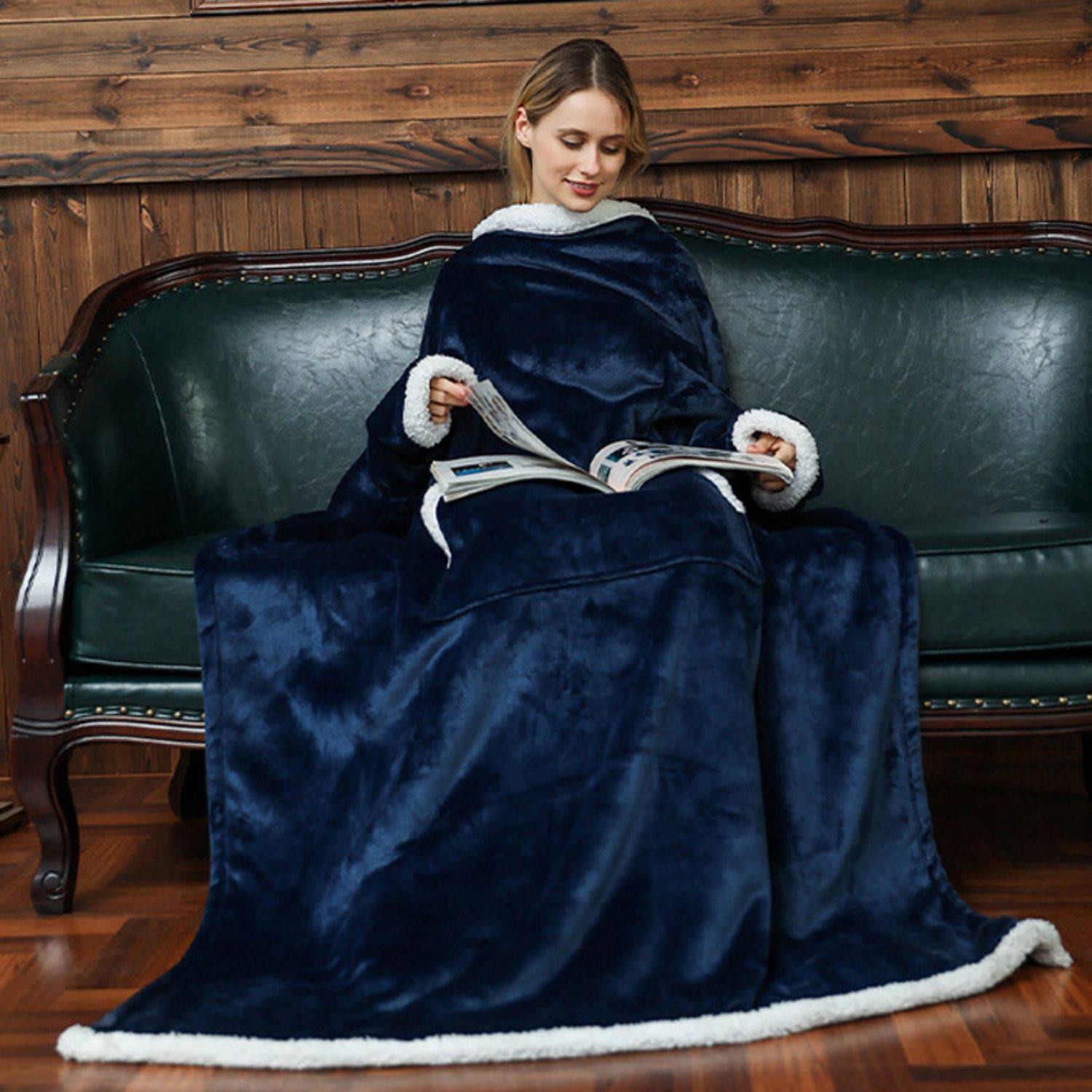 Oversized Microfiber & Sherpa Wearable Blanket 2