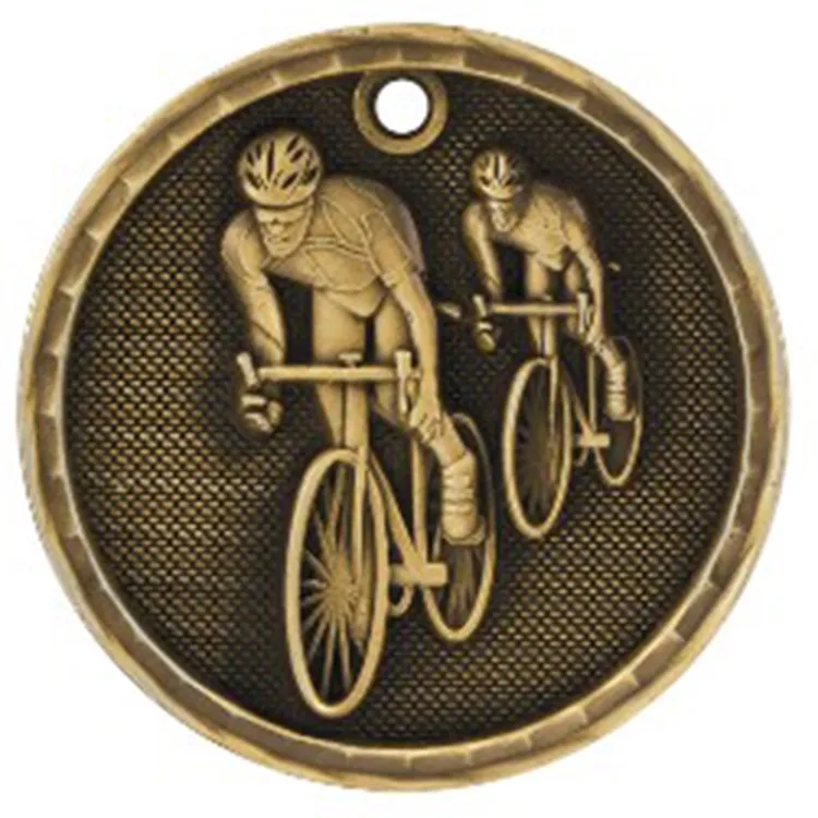 2" Antique Finish 3D Bicycling Medal 2
