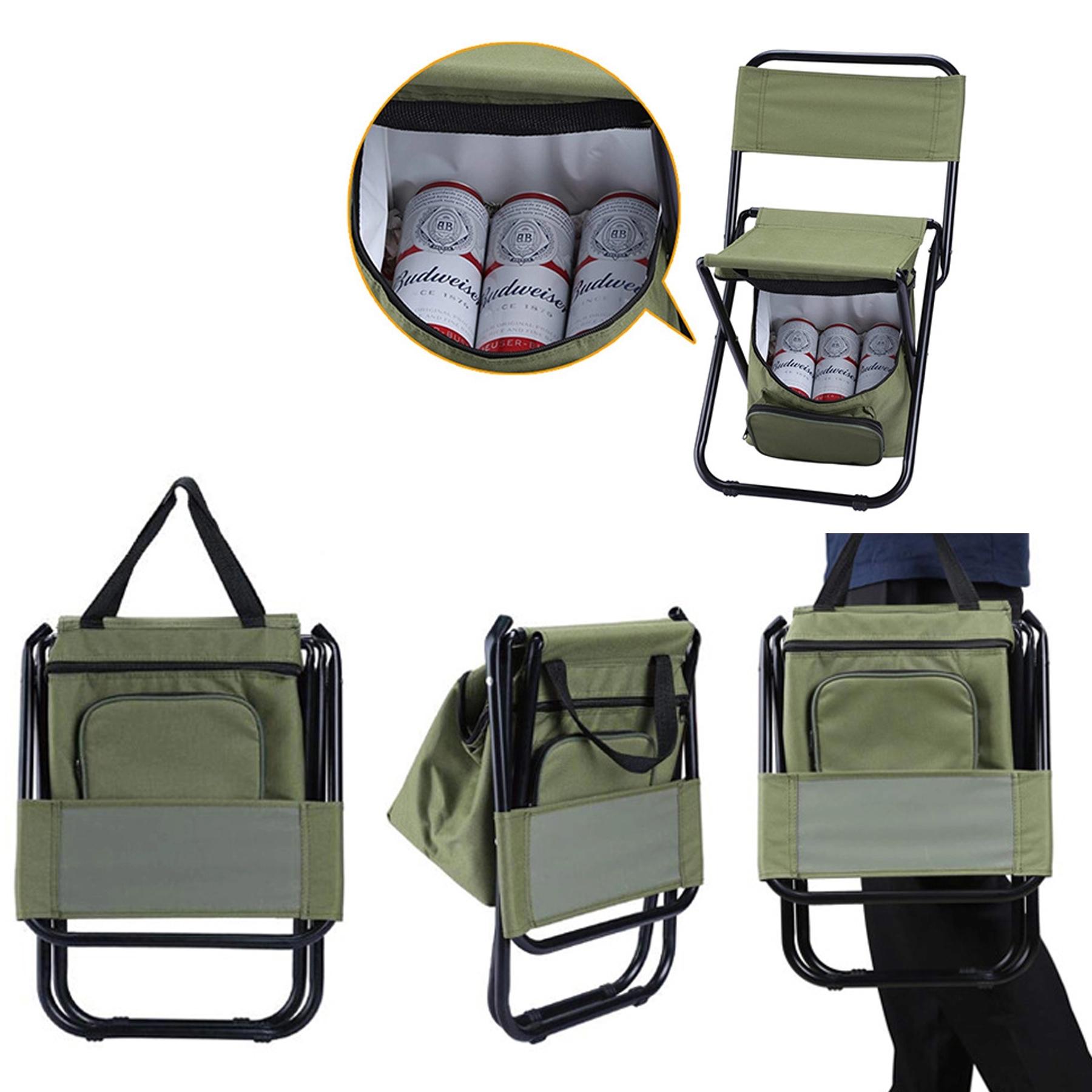 Chair Collapsible Steel Frame High Back Folding Camp Use 4