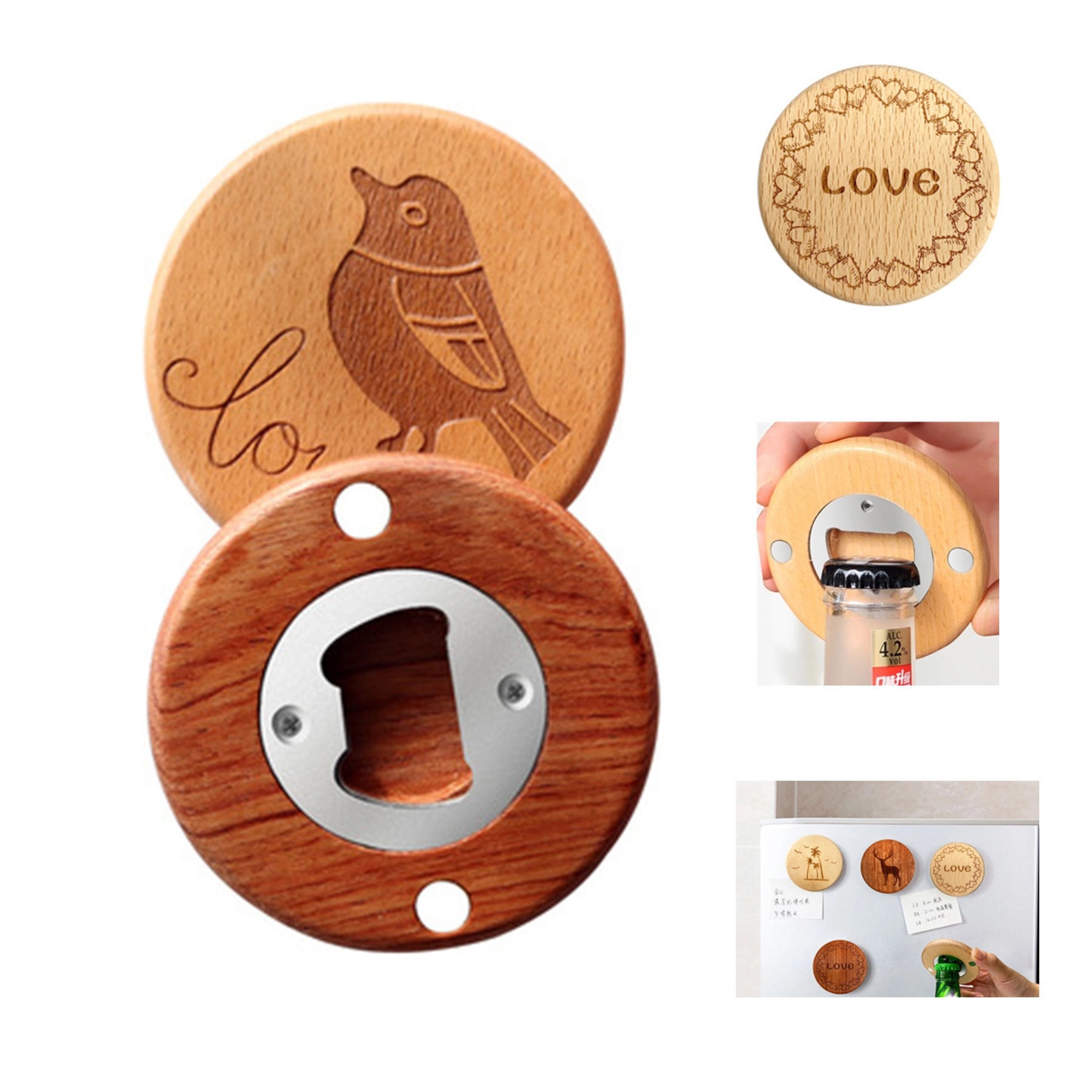 Wooden Bottle Opener W/Refrigerator Magnets 2